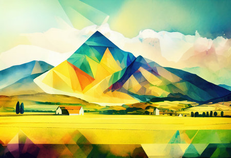 Watercolor and pastel mixed painting with oil paint elementsの写真素材