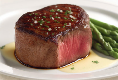 Filet mignon with frsh rosemary on the plateの写真素材