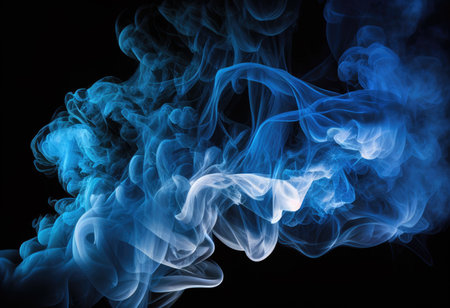 Panoramic view of the abstract fog. Beautiful swirling blue and gray smoke.の写真素材