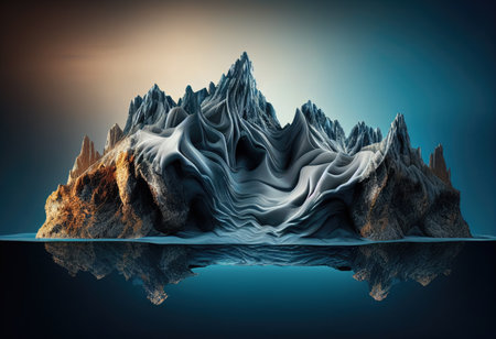 Abstract panoramic background, surreal fantasy landscape with lake water. Mystical horizontal wallpaperの素材