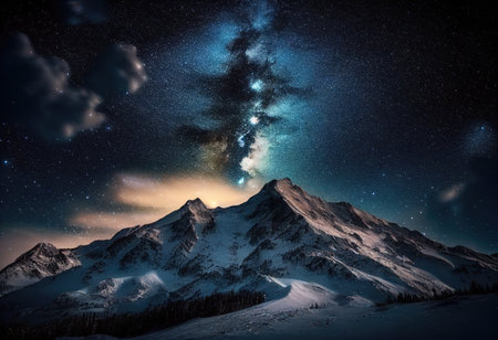 Night sky stars with milky way on mountain backgroundの素材
