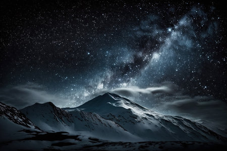 Night sky stars with milky way on mountainの素材