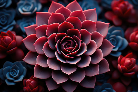 Unreal Blue-red chrysanthemum flower close-up. Macro shot. Summer and spring multi-color floral background.の素材