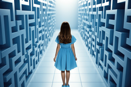 Young girl in blue dress Finding The Solution Of Mazeの素材