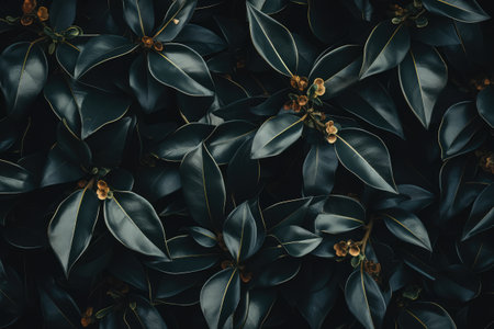 Green leaves background.Green leaves color tone dark in the morning.の素材