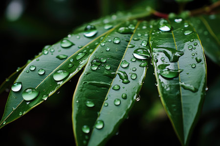 Green leaf with water drops for backgroundの写真素材
