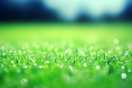 Dew-Kissed Freshness A Close-Up of Morning Dew on Green Grass