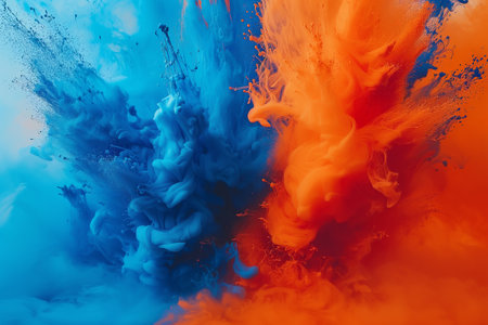 Vivid Clash of Watercolors A Dynamic Blue and Orange Explosionの素材