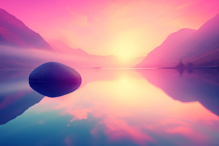 Tranquil Sunset Over a Mirror-like Lakeの素材
