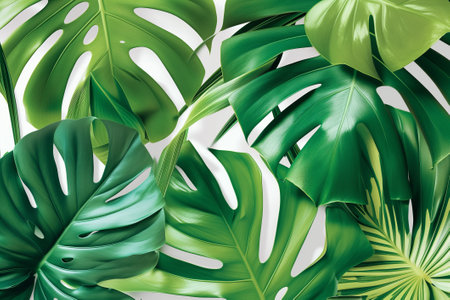 Lush Green Tropical Leaves Backgroundの素材