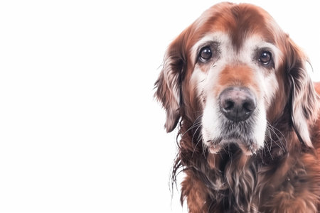Gentle Gaze Senior Golden Retriever Portrait on White Backgroundの素材