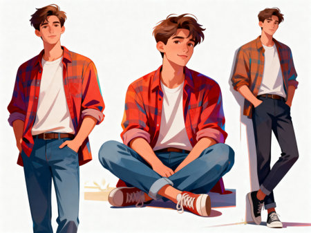 Stylish Young Man in Casual Outfitsの写真素材