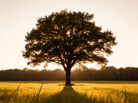 Majestic Tree in Golden Light at Sunriseの素材