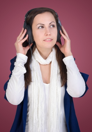 Girl listen music in headphonesの写真素材