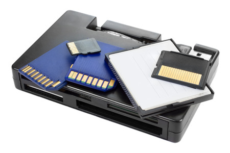Different memory flash cards and readerの写真素材