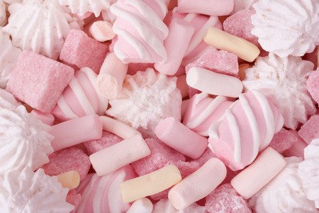 Junk sweet food marshmallows and fruit lump sugar