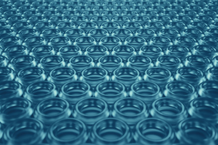 Blue glass rings perspective abstract background with DOF, 3d renderの写真素材