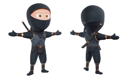 Ninja stylized character with opened hands. Shrugging pose or don't know emotion or enter prohibited. 3d render concept.の写真素材