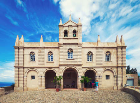 Tropea, Italy - September 11, 2019: The  famous place in Calabria, the Sanctuary of Santa Maria del Isola in Tropea town.のeditorial素材