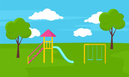 city park playgroud for kids background vector illustrationのイラスト素材