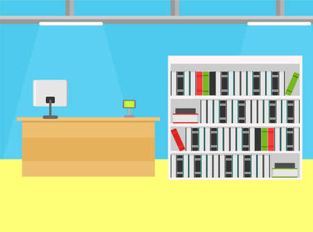 book store and library interior vector background illustrationのイラスト素材
