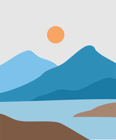 ector illustration of modern abstract minimalist mountain landscapeのイラスト素材