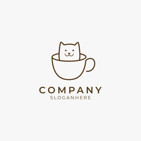 vector illustration of minimalist cat coffee logo icon perfect for coffee shop and restaurantのイラスト素材