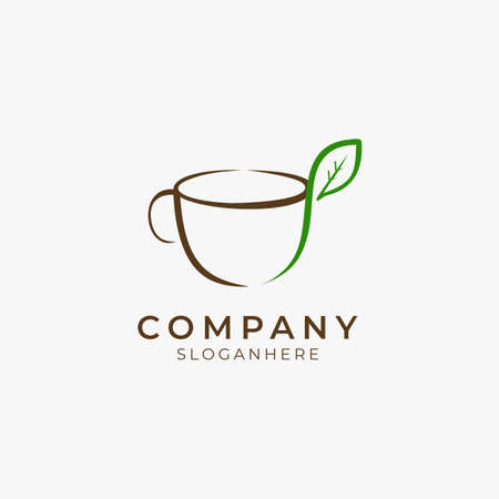vector illustration of line art organic leaf coffee and tea logo icon perfect for coffee shop and restaurantのイラスト素材