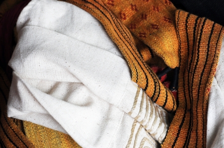 Pile of hill tribe s textile , Northern Thailandの写真素材