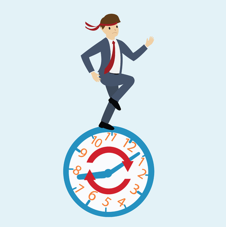 Running businessman on the clock . Business concept. flat design. vector illustrationのイラスト素材