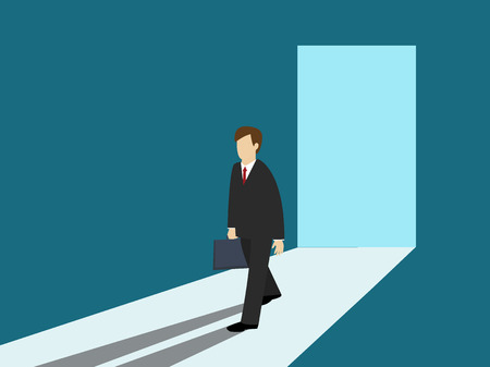Business man walking out of the door. Business concept. Isometric 3d design. vector illustrationのイラスト素材
