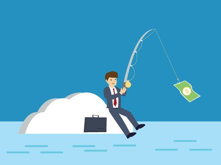 Businessman is fishing : Business concept flat design vector illustrationのイラスト素材