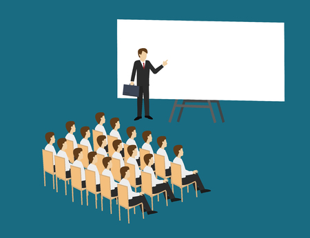 Business man is presentation in front of people . Business concept Isometric 3d design vector illustrationのイラスト素材