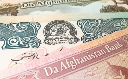 Afghan afghani, Afghanistan bank note paper money, close upの写真素材
