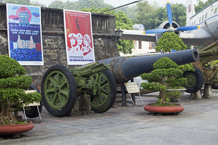 HANOI, VIETNAM - OCT 11, 2014: Old French navy cannon being demonstrated at a historic military museum in Hanoi capital.のeditorial素材