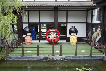 Bangkok, Thailand - Jul 17, 2015: Japanese characters/dolls being displayed at a garden of a Japanese restaurant in the suburb of Bangkok capital.のeditorial素材