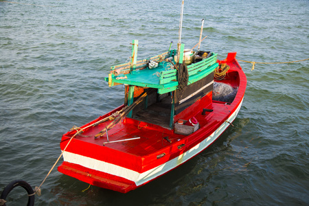 Colorful wooden fishing boat in Phu Quoc island sea, Kien Giang province, Vietnamの写真素材