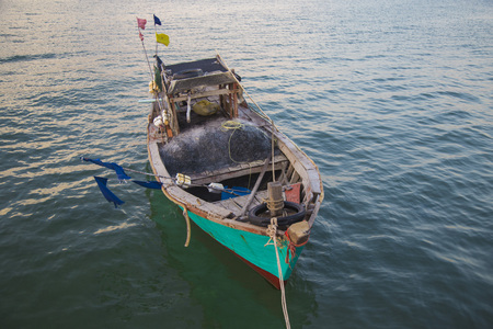 Colorful wooden fishing boat in Phu Quoc island sea, Kien Giang province, Vietnamの写真素材
