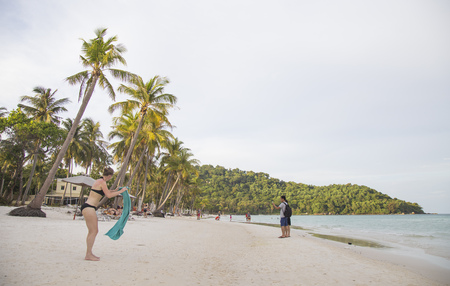 Phu Quoc, Vietnam - Mar 19, 2017: View of Bai Sao sandy beach in tropical Phu Quoc island, far south of Vietnam. Bai Sao is known as one of the most beautiful beach in the world.のeditorial素材