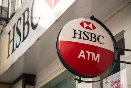 Hanoi, Vietnam - Mar 28, 2020: HSBC logo on sign board in front of it's office in Hanoi, Vietnam.