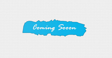 Coming soon announcement website in ripped background paper texture. "Coming Soon" in blue torn inside white textured wall. New website signboard bannerの写真素材