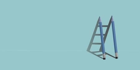pencil ladder concept on blue background with copy spaceの写真素材