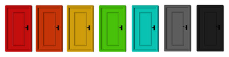 set of colored closed doors, indoor collection of colorful door