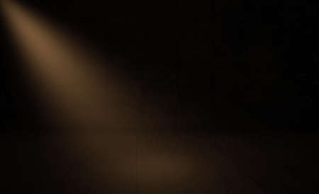 Light Ray in a Big Empty dark Room with black wall grunge and dirty floor vintage. Lighting the darkness room concept, Spotlight Old interior room, inside view surreal hallの写真素材