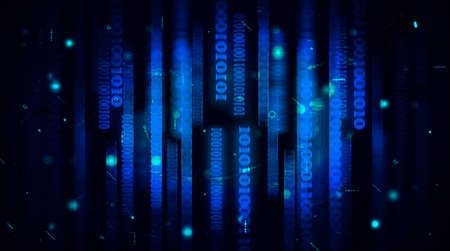 Blue number binary code 01 abstract, dark blue and background of software coding 0 and 1. system hacking, computer technology, and cyberspace programming conceptの写真素材