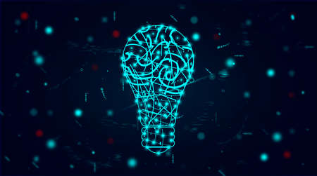 bulb idea virtual network. multi shining points connected with curved lines. technology connection and networking conceptの写真素材