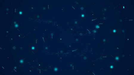 Blue dark space particles background, glowing stars, motion movement and blur effect. 2d apace vibrant universe infinity space.の写真素材