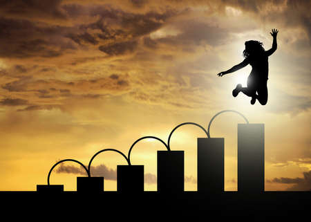 Woman jumping of happiness and success. personal growth, self development. successful businesswoman...