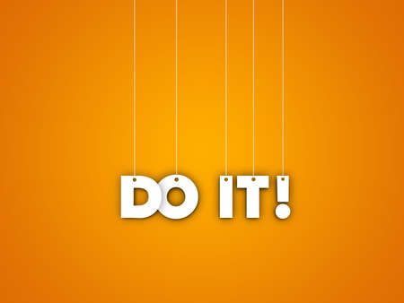 Do it! Term on Ropes. hanging word letters of DO IT. 3d letter design in orange background. motivation, encouragement and inspiration concept Designの写真素材
