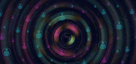 Human network in swirl circular background. colorful circles rolling, men women avatar, connection network. Rolling backgroundの写真素材